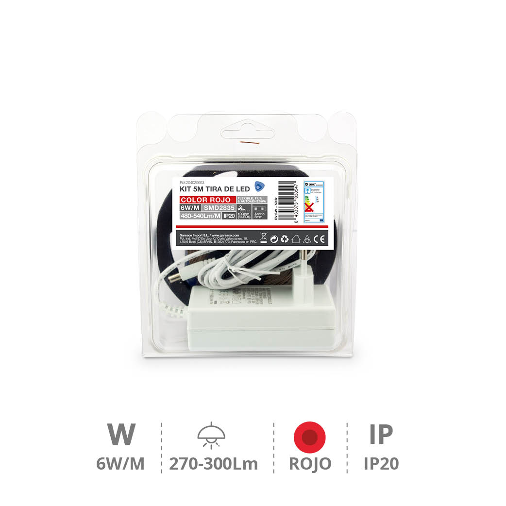 5M Kit LED strip 6W/M Red IP20