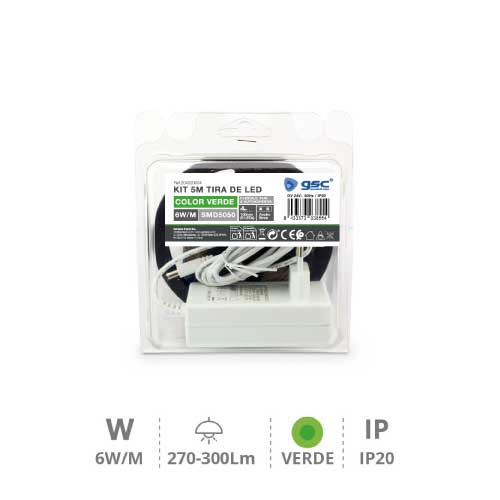 Kit 5M Tira de LED 6W/M IP20 Verde preparado