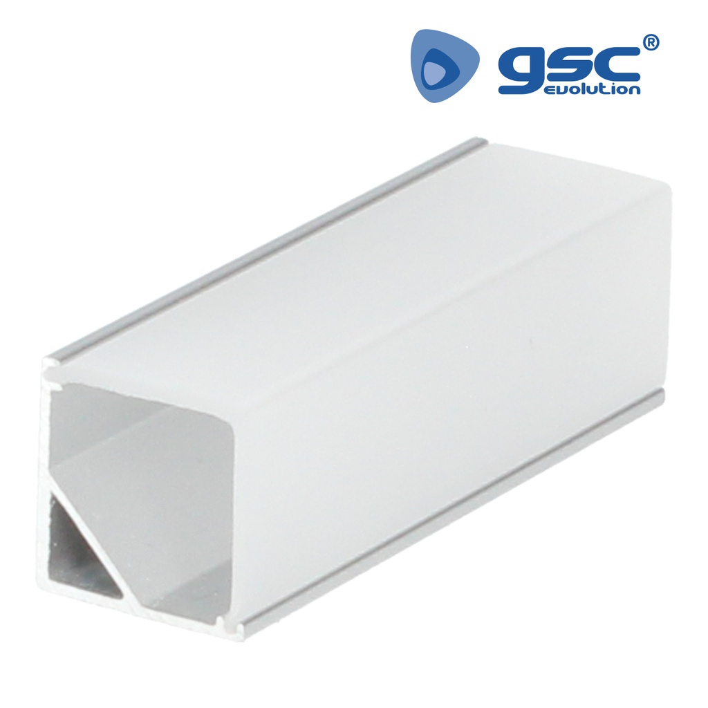 Perfil aluminio traslúcido para esquinas cuadrado 2M para tiras LED hasta 10mm