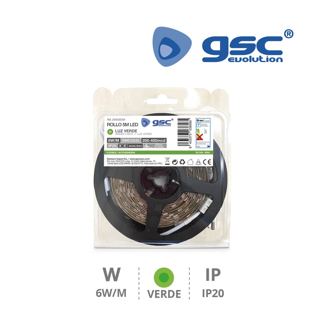 Rolo 5 m LED SMD2835 (6 W) Verde IP20 24 V em blister