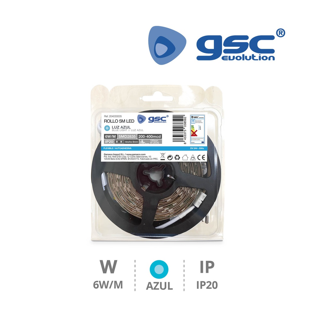 5M 6W/M LED strip BLUE IP20 24V. Blister