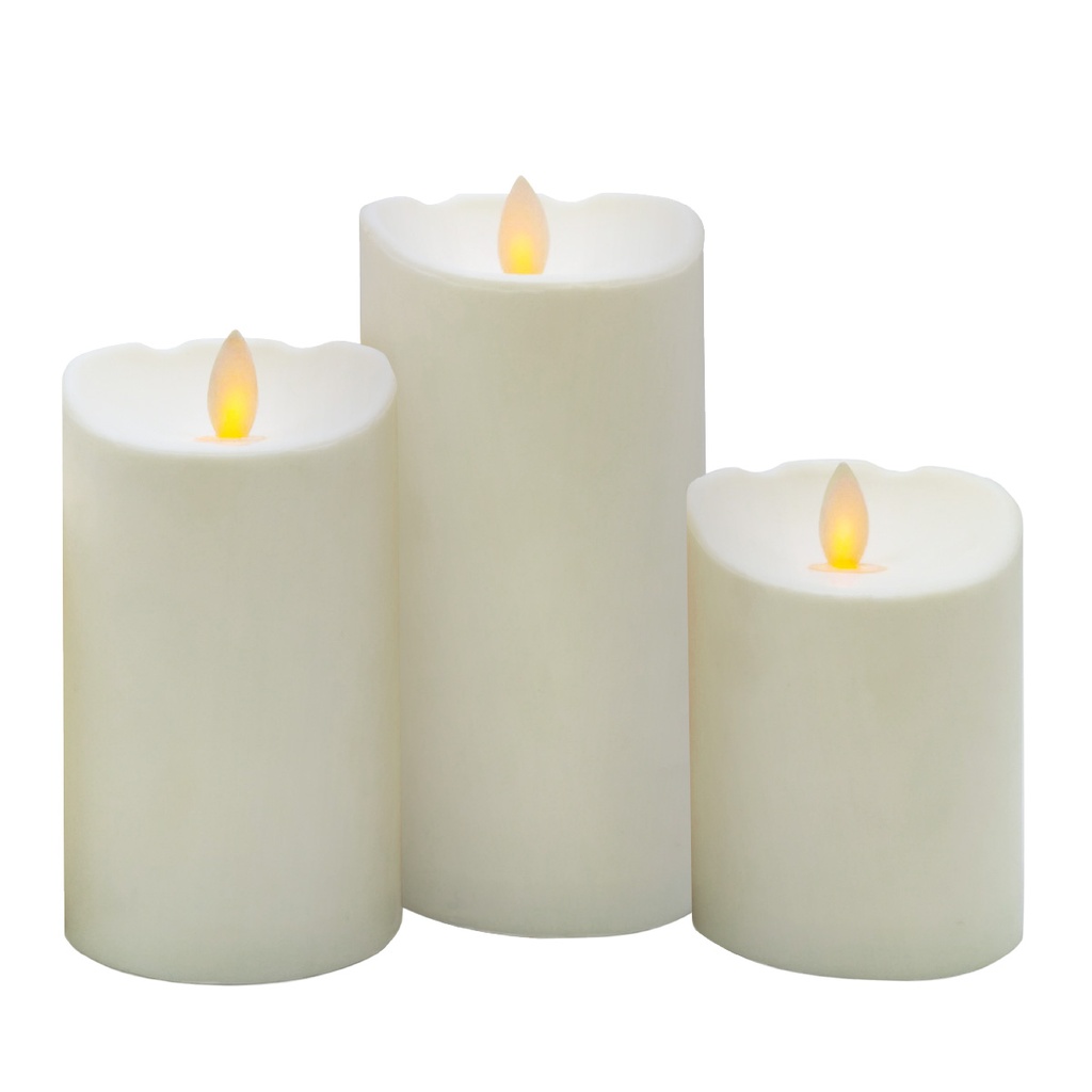 Pack 3 bougies décoratives LED en cire 100 - 120 - 150 mm Blanc