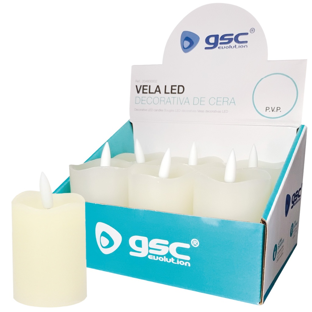 Bougie décorative à LED en cire 70 mm - boîte prés. 6 u