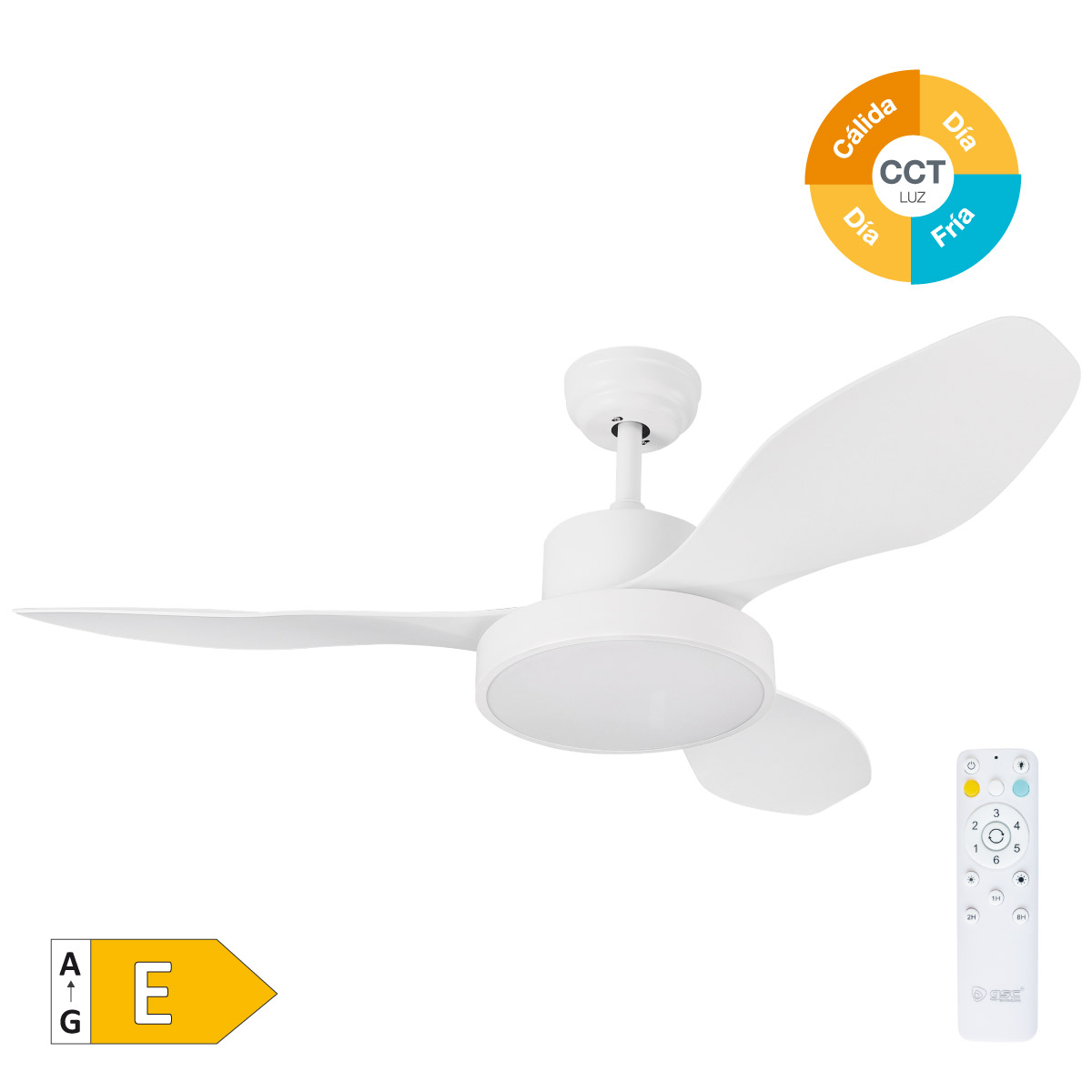 Biula 48' DC ceiling fan with remote control CCT 3 blades dimmeable White