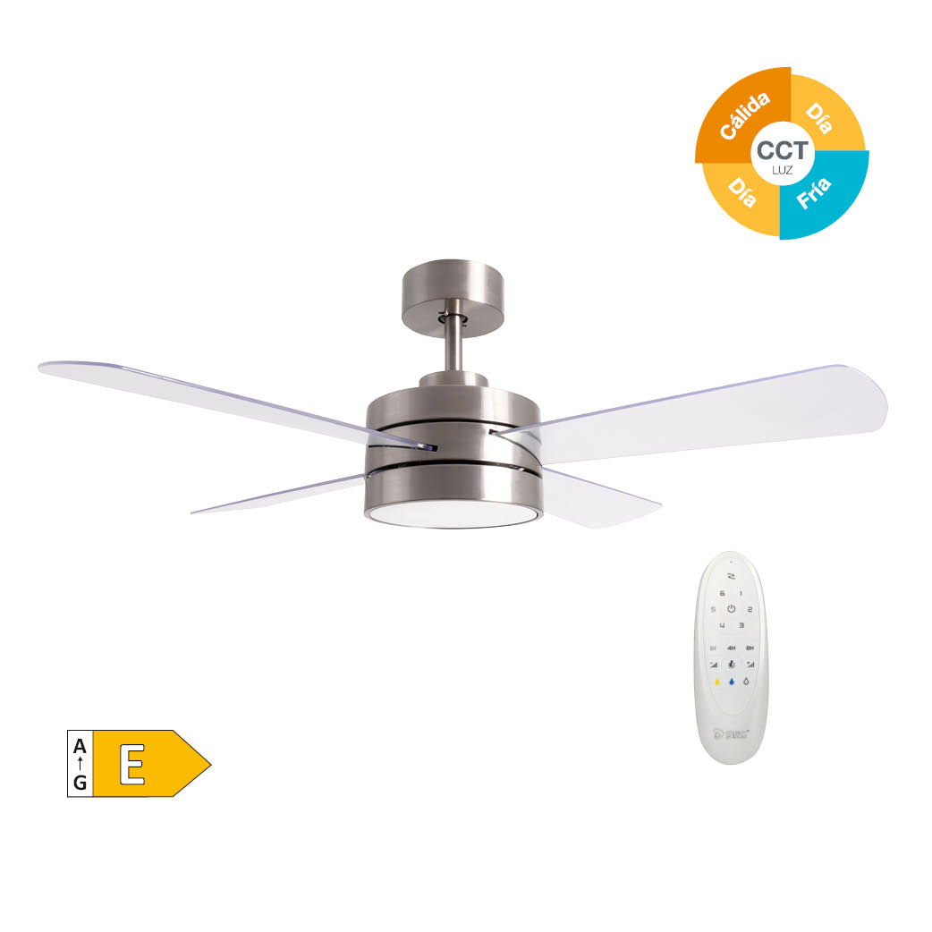 44' DC ceiling fan with remote control CCT 4 blades dimmeable Transparent/Nickle