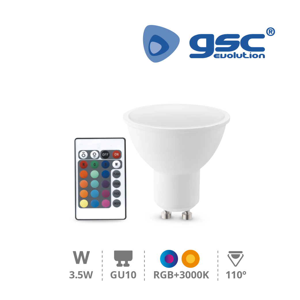 Bombilla LED dicroica 3,5W GU10 RGB + 3000K