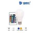 Lámpara estándar 9W E27 RGB + 3000K con mando