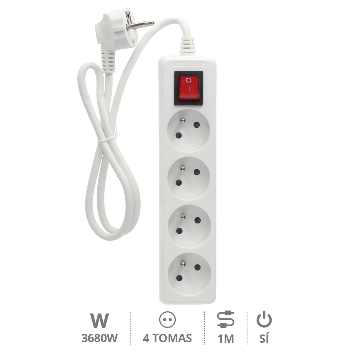 Multiprise 4P + Int (3x1.0mm) 1M Blanche