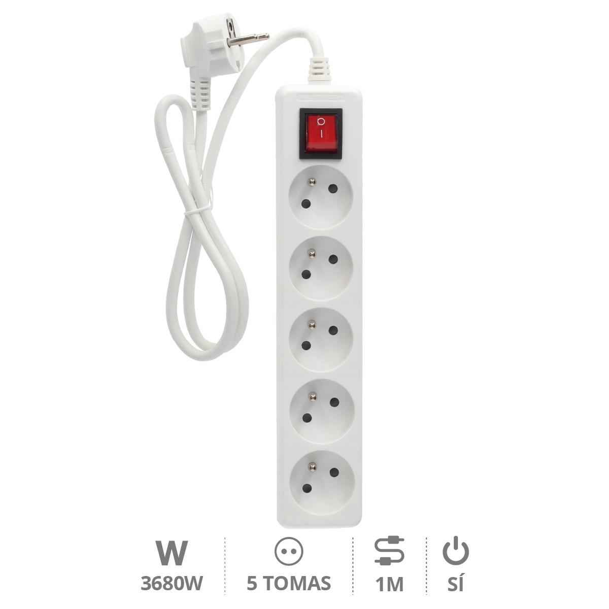 Multiprises 5P + Int (3x1,0 mm) 1 M Blanche