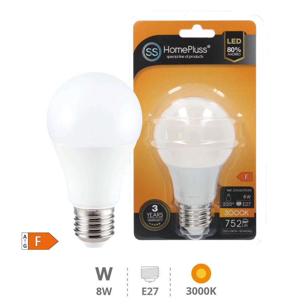A60 LED bulb 8W E27 3000K 8pcs box