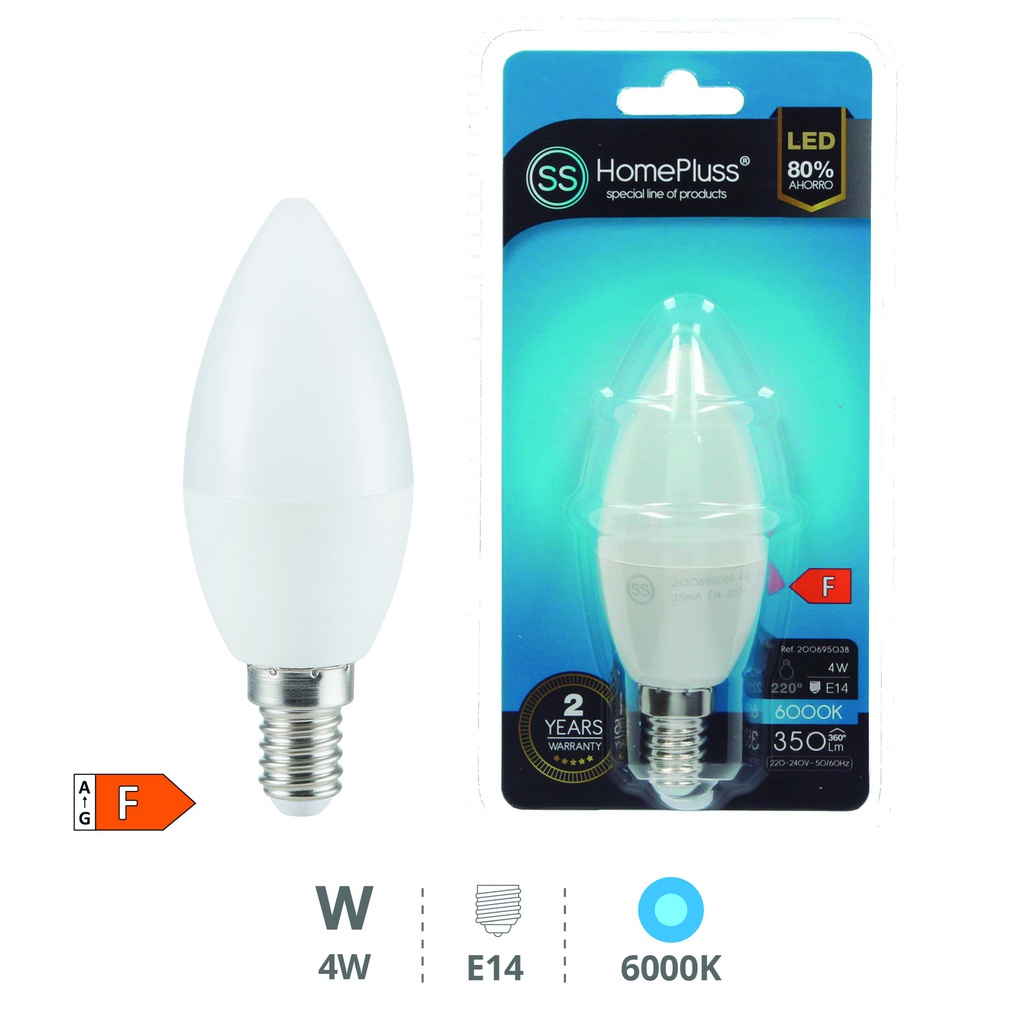 Ampoule à LED flamme 4 W E14 6000K - boîte prés. de 12 u