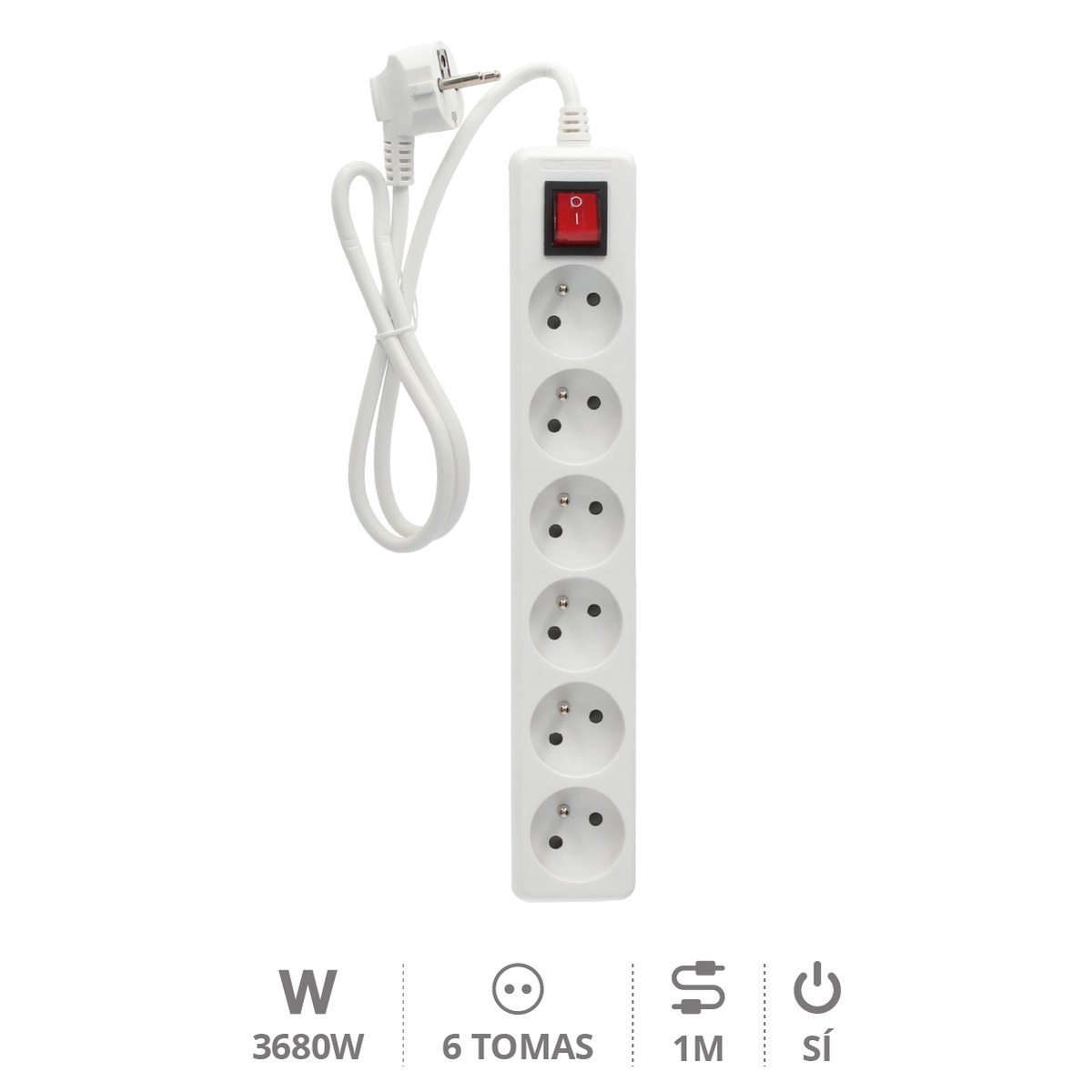 Multiprise 6P + Int (3x1.0mm) 1M Blanche