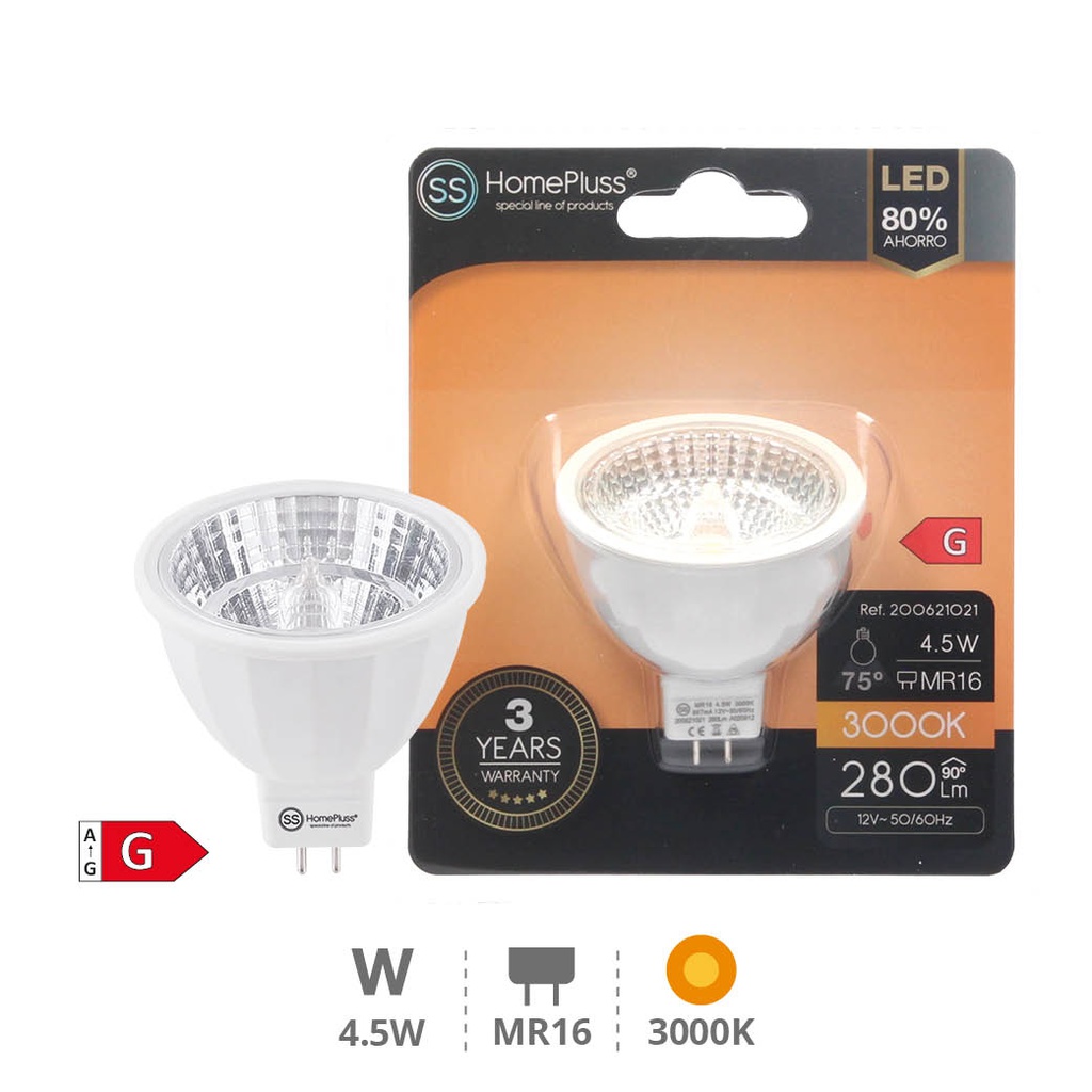Bombilla LED COB dicroica 4,5W MR16 3000K - 12u caja exp