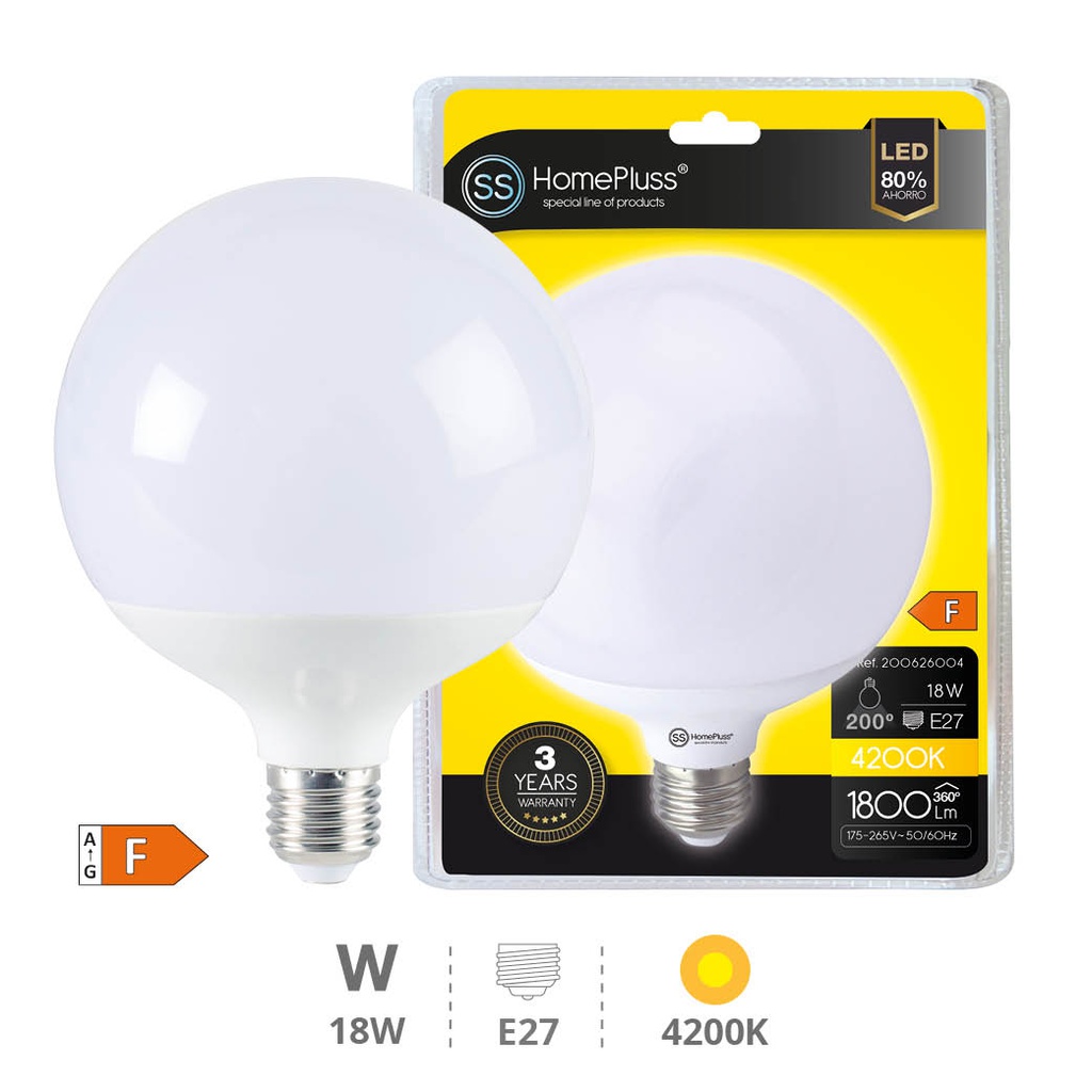 Ampoule LED ballon G120 18 W E27 4200K - boîte prés. de 6 u