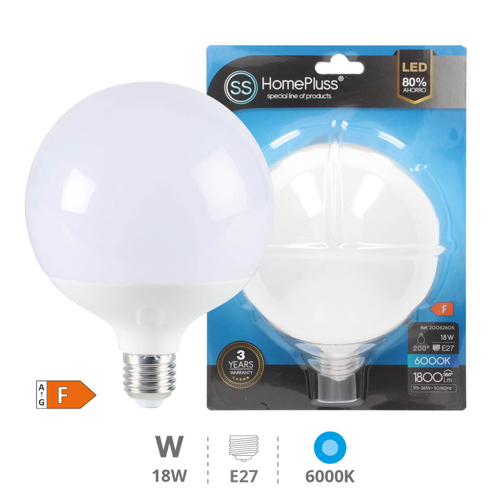 Ampoule LED ballon G120 18 W E27 6000K - boîte prés. de 6 u