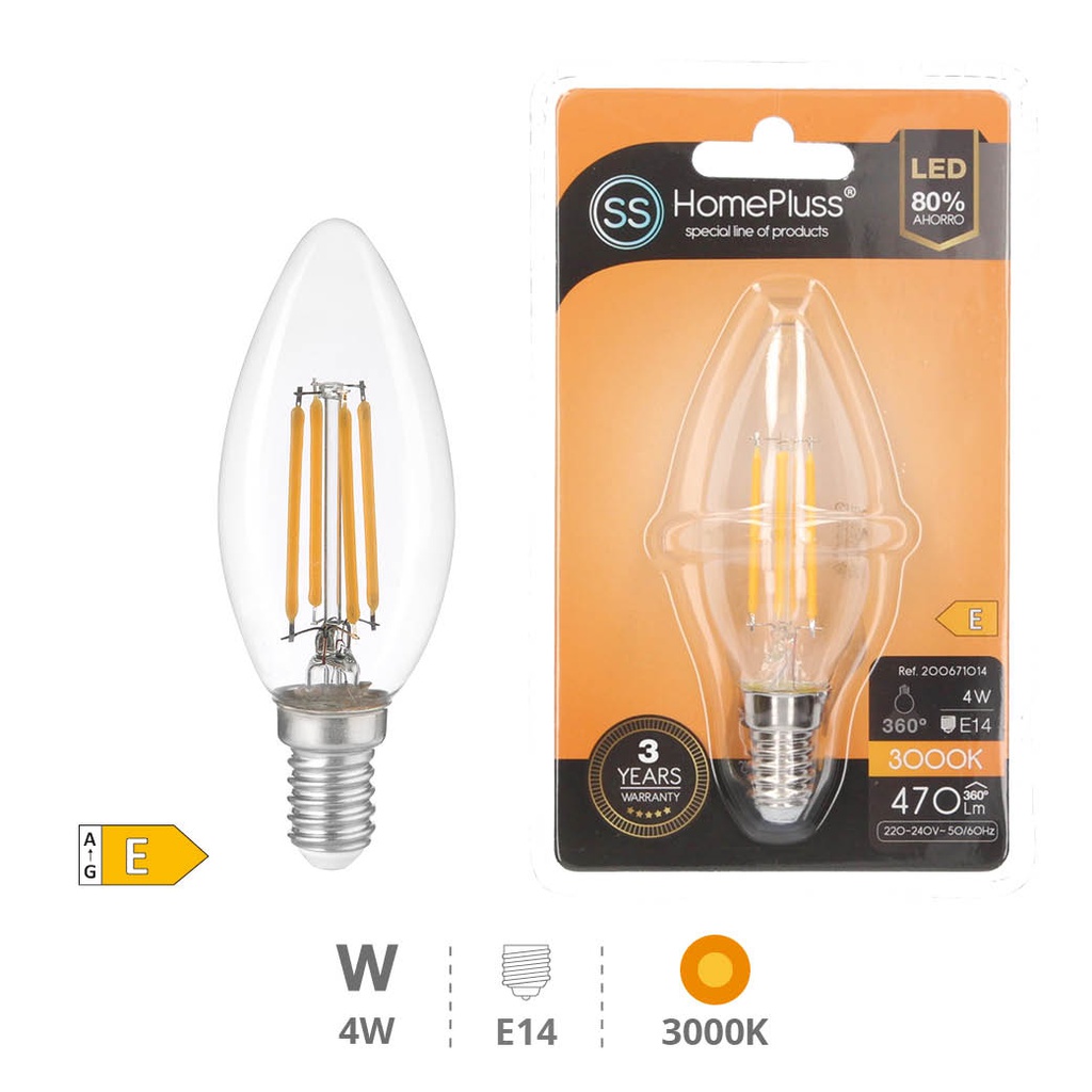 C37 LED filament bulb 4W E14 3000K 12pcs box