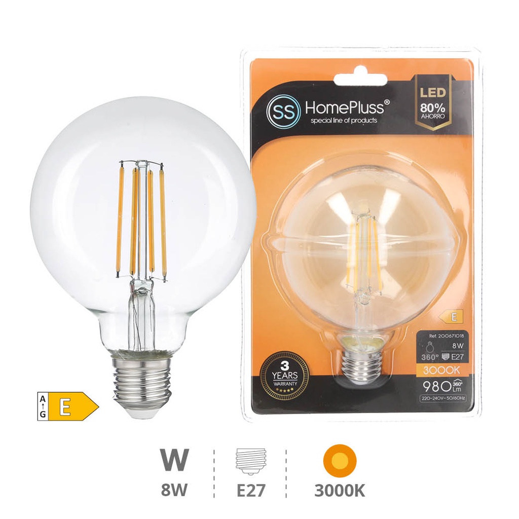 Lâmpada LED globo G95 filamento 8 W E27 3000 K – 6 un. caixa exp