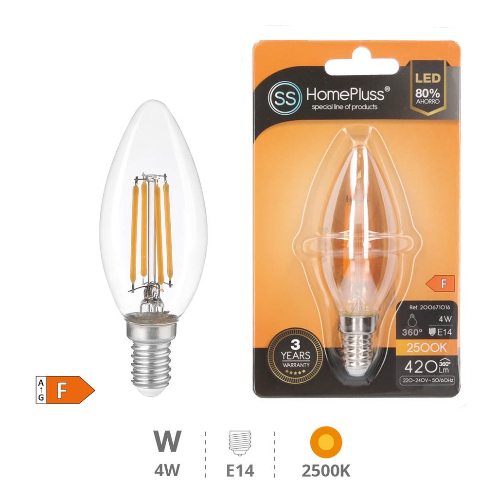 Lâmpada LED vela filamento Gold 4 W E14 2500 K – 12 un. caixa exp