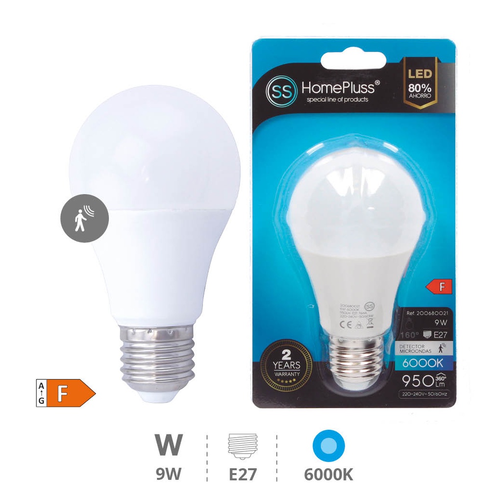 A60 Movement sensor LED bulb 9W E27 6000K 8pcs box