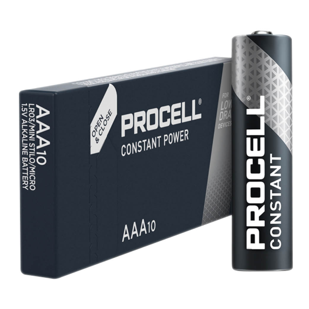 Boîte de 10 piles alcalines industrielles Procell LR03 (AAA)