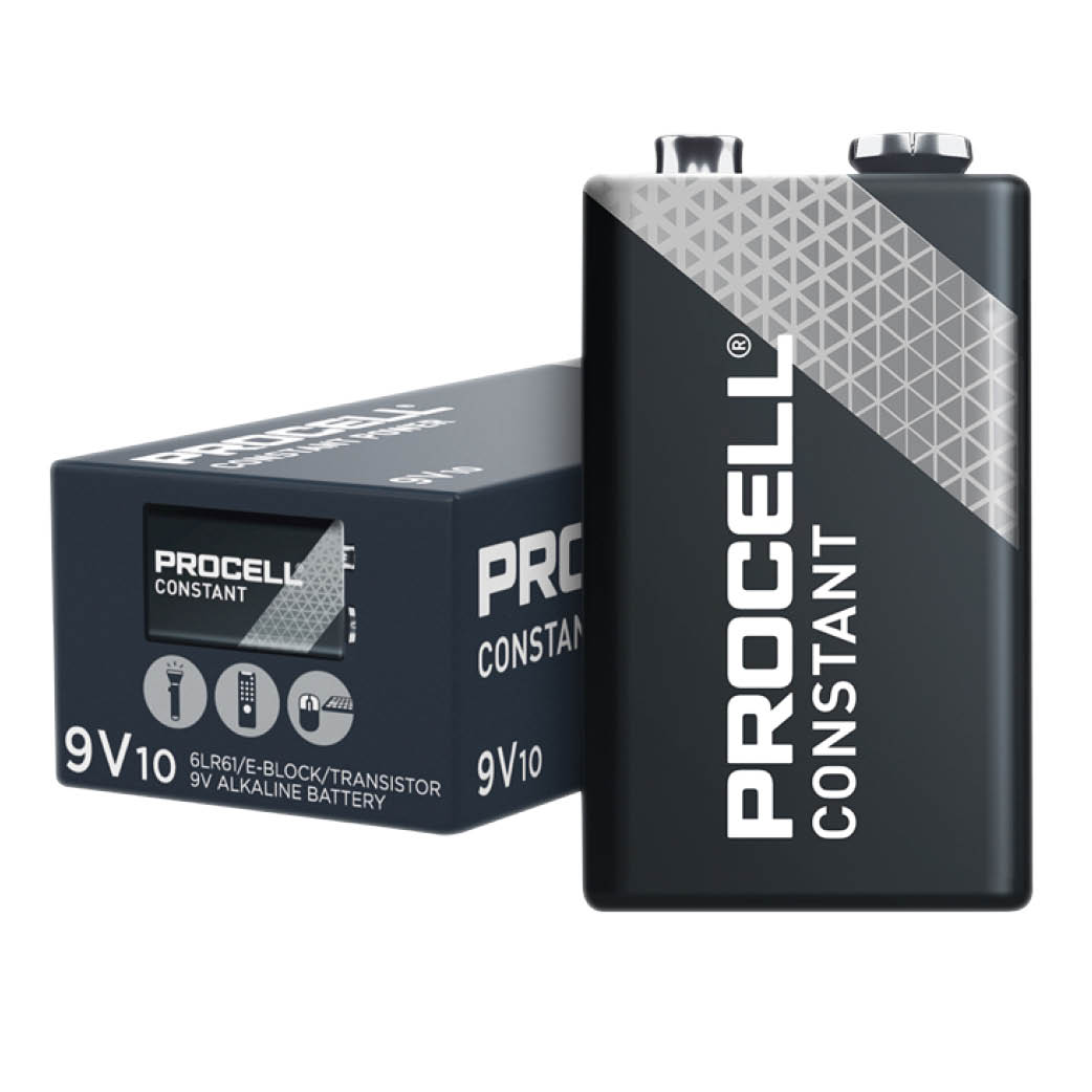 Caixa 10 pilhas alcalinas industriais Procell 6LR61 (9 V)