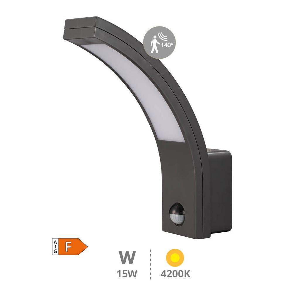 Aplique de parede LED Tegar com sensor de movimento 15W 4200K Cinza antracite