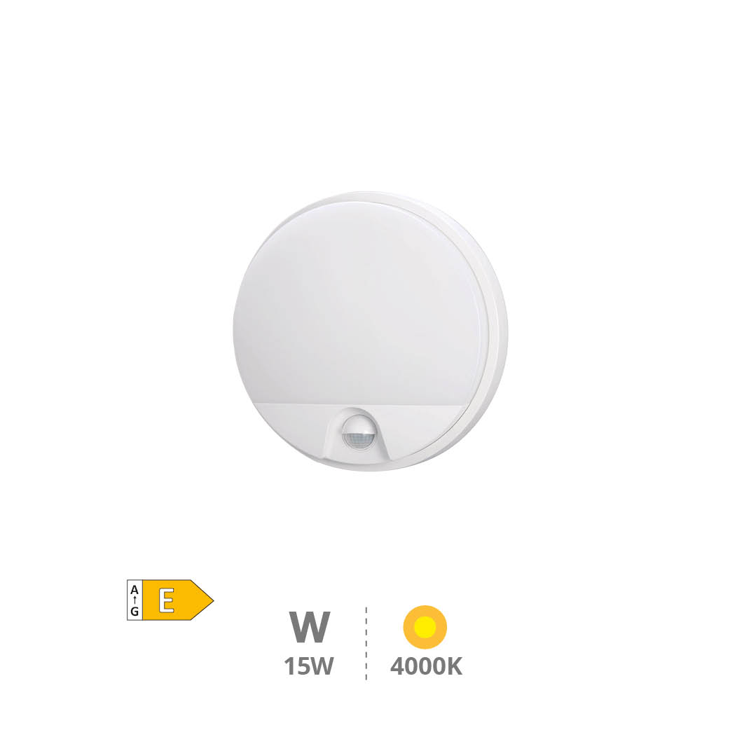 Aplique pared redondo LED Doko con sensor movimiento 15W 4000K Blanco
