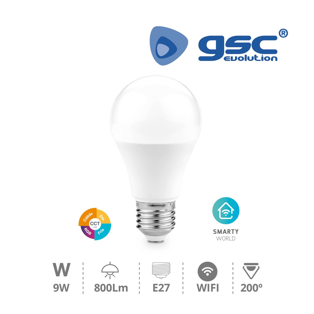 Lâmpada LED padrão inteligente via Wi-Fi e Bluetooth 9 W E27 RGB + 3000-6500 K Regulável