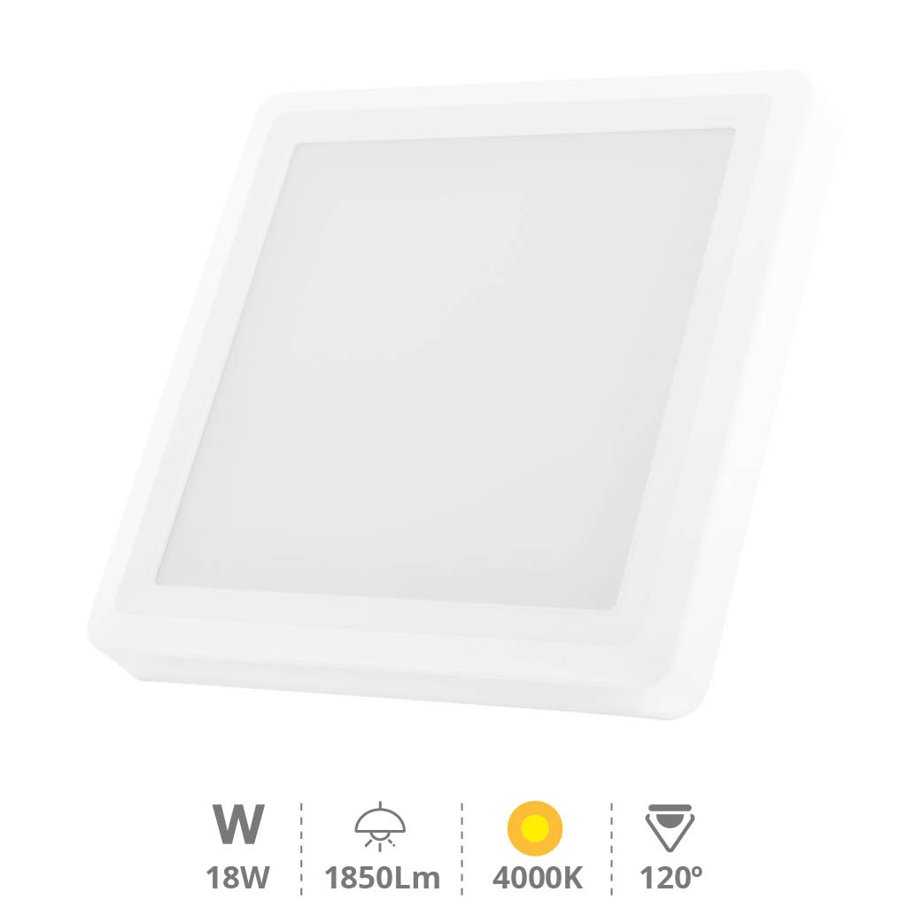 Downlight de superfície LED quadrado Vasan 18 W 4000 K Branco