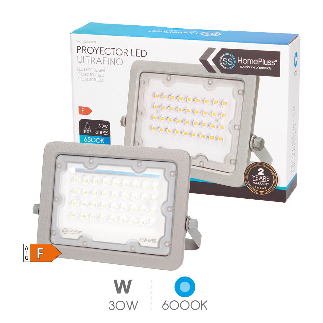 Proyector aluminio horizontal LED 30W 6500K IP65 Gris