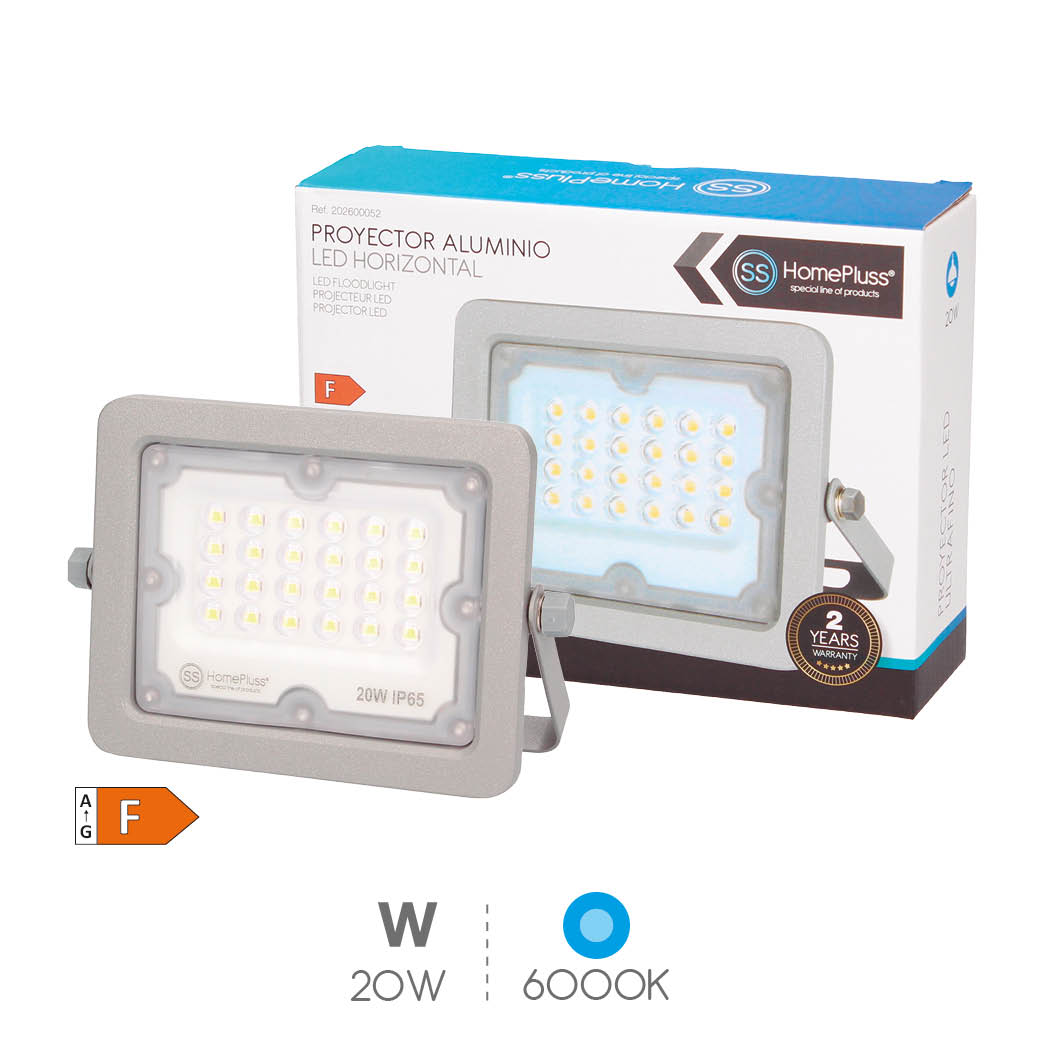 Proyector aluminio horizontal LED 20W 6500K IP65 Gris