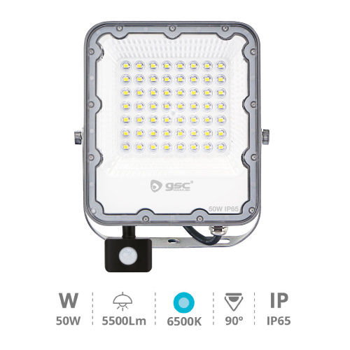 Projetor LED em alumínio com sensor 50W 6500K IP65 Cinza