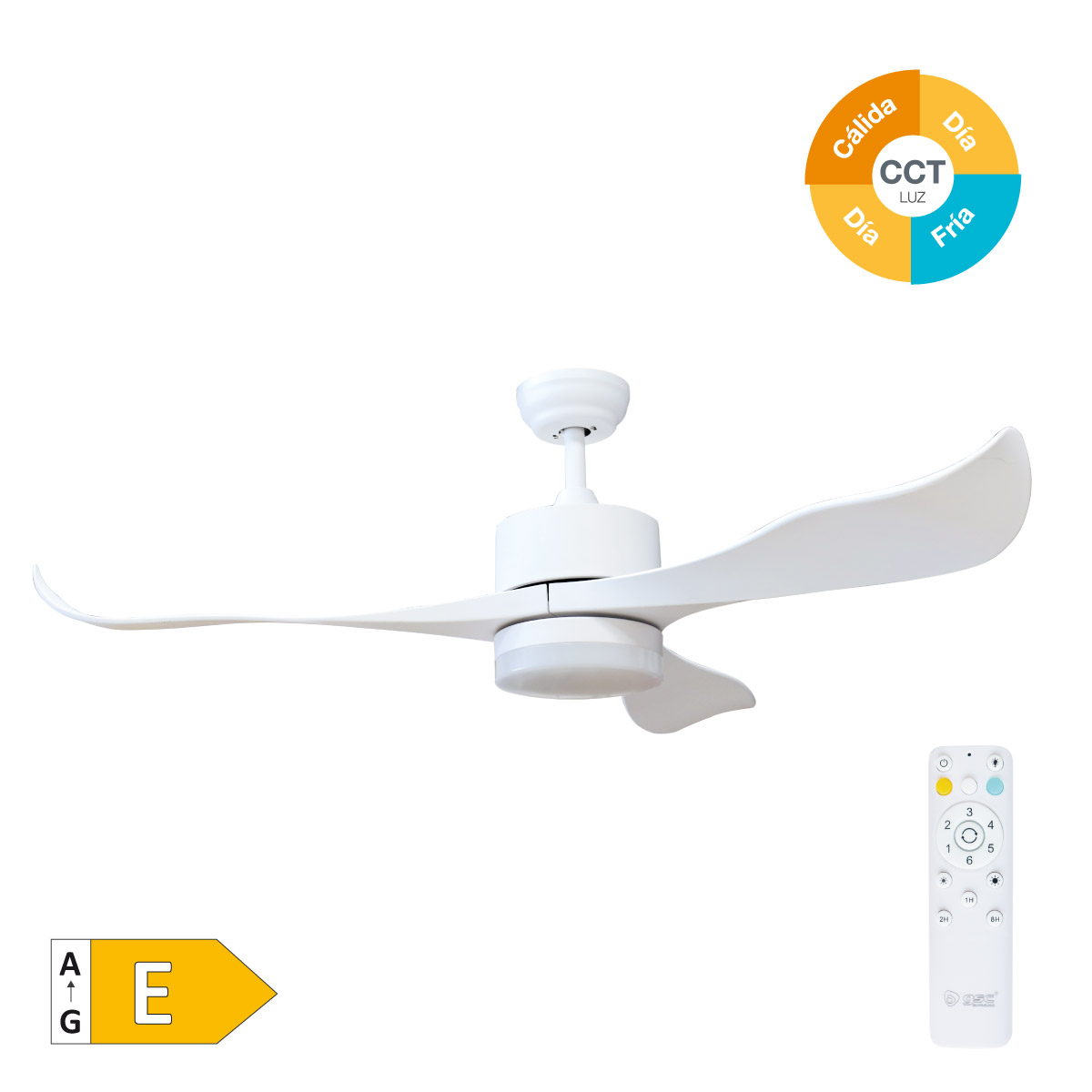 52' DC ceiling fan with remote control CCT 3 blades Wood effect White