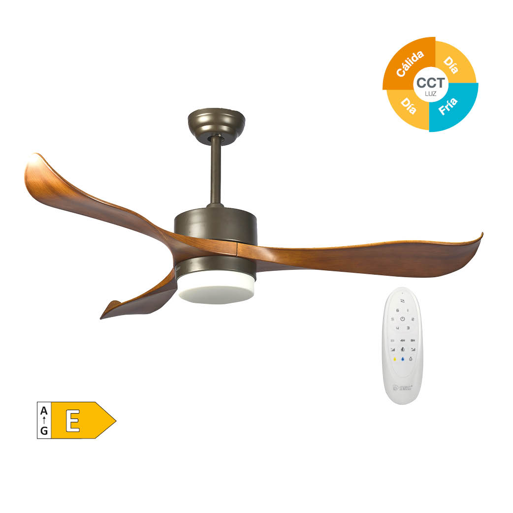 52' DC ceiling fan with remote control CCT 3 blades Wood effect