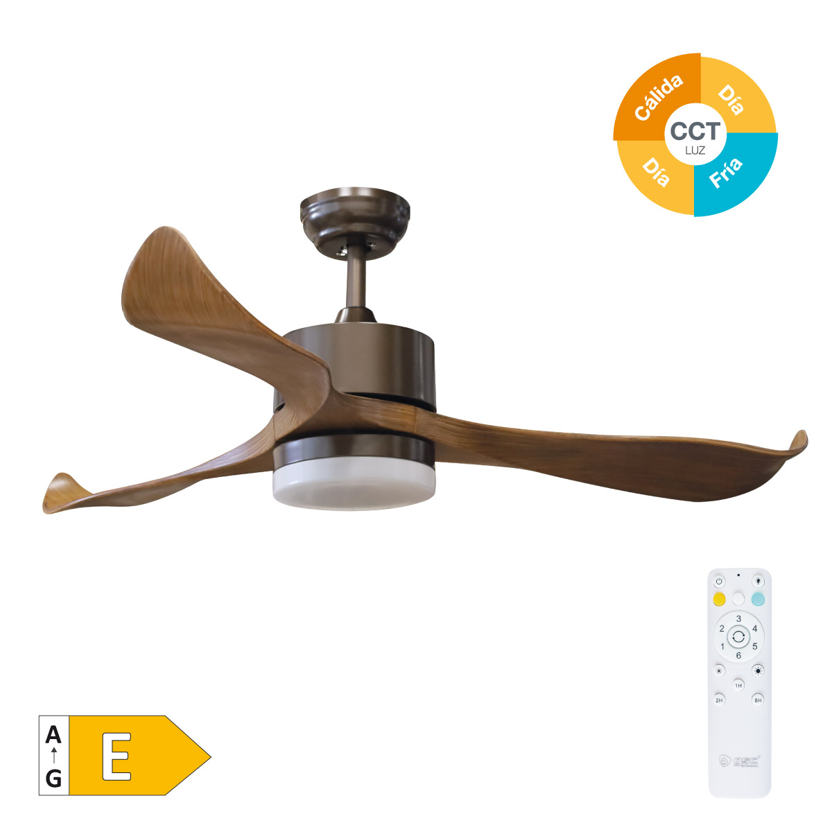 52' DC ceiling fan with remote control CCT 3 blades Wood effect