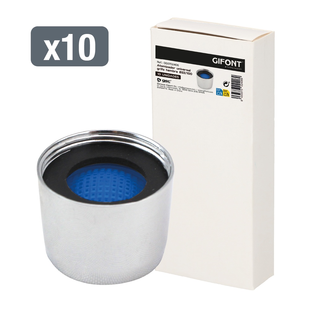 Box of 10 female faucet atomizers Ø22/100
