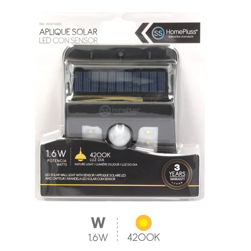 Applique solaire LED avec détecteur 1,6 W 4200K noire - boîte prés. 5 u