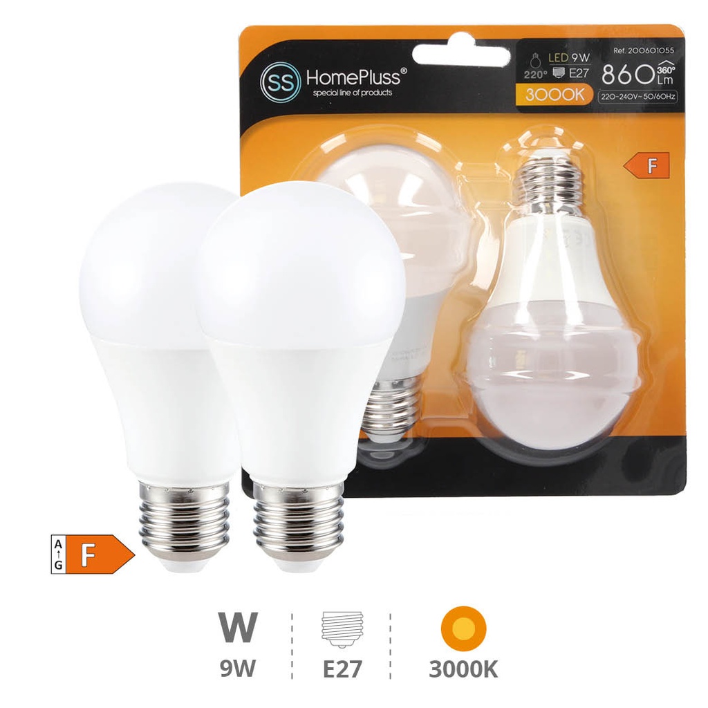 2 x pack A60 LED bulb 9W E27 3000K 8pcs box