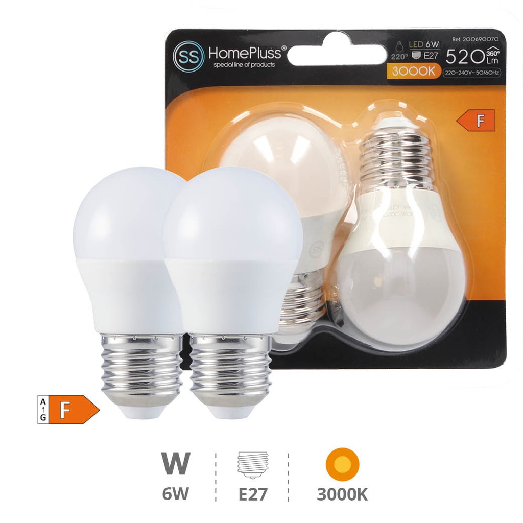 2 x pack G45 LED bulb 6W E27 3000K 10pcs/box