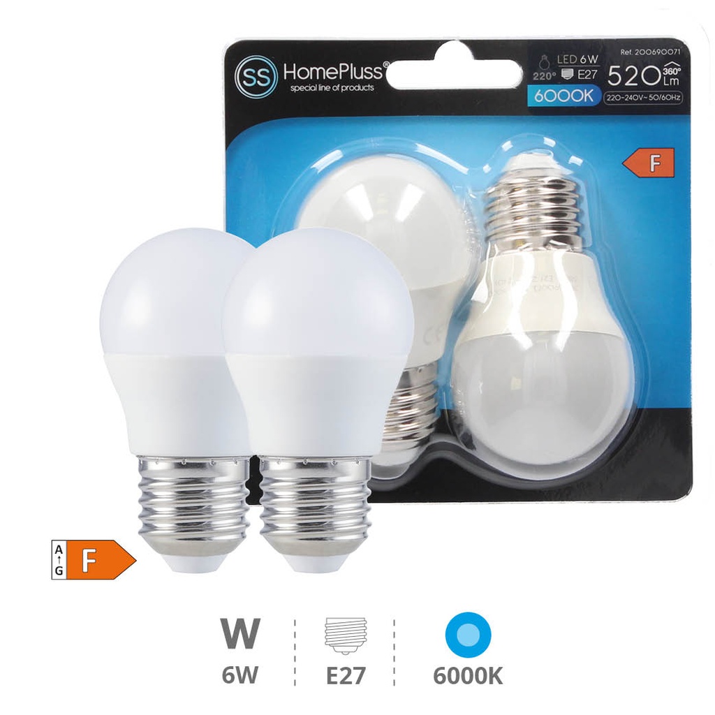 2 x pack G45 LED bulb 6W E27 6000K 12pcs/box