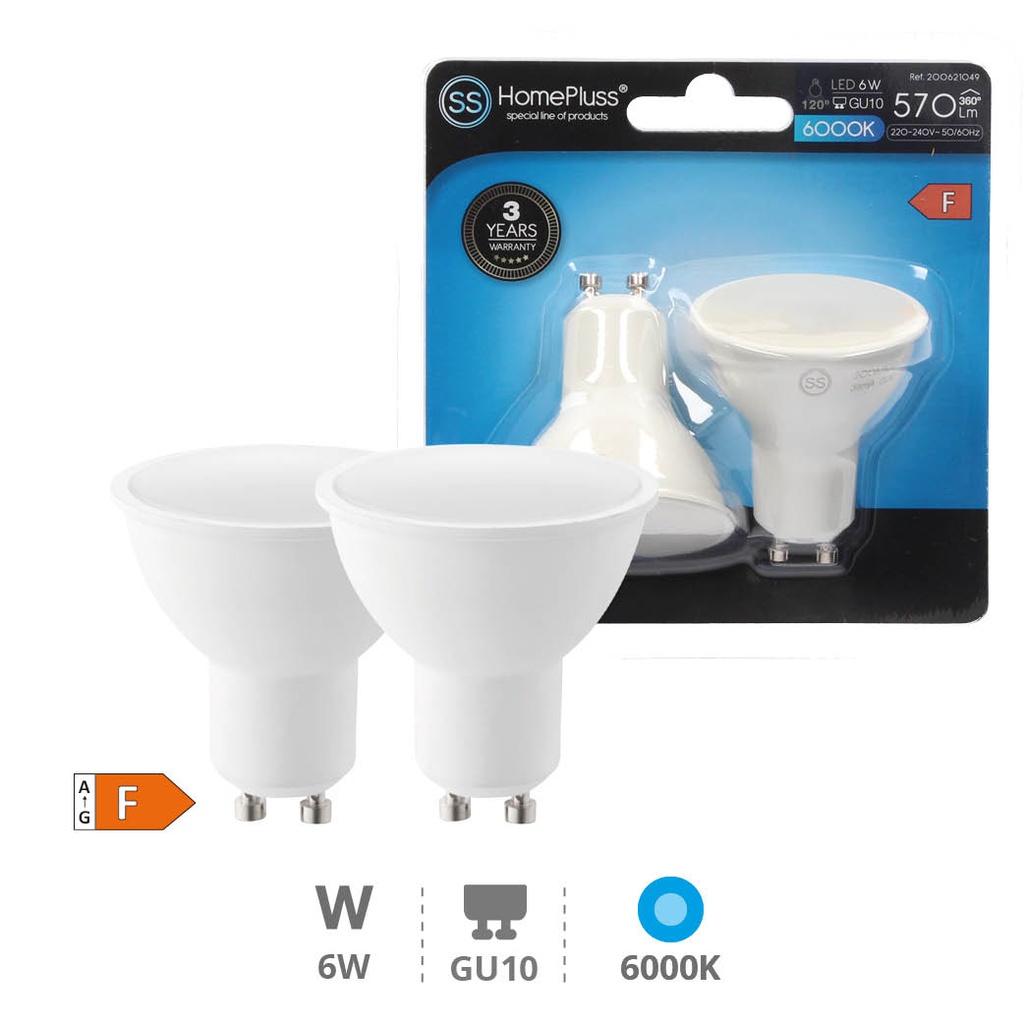 2 x pack LED lamp 6W GU10 6000K 10pcs box