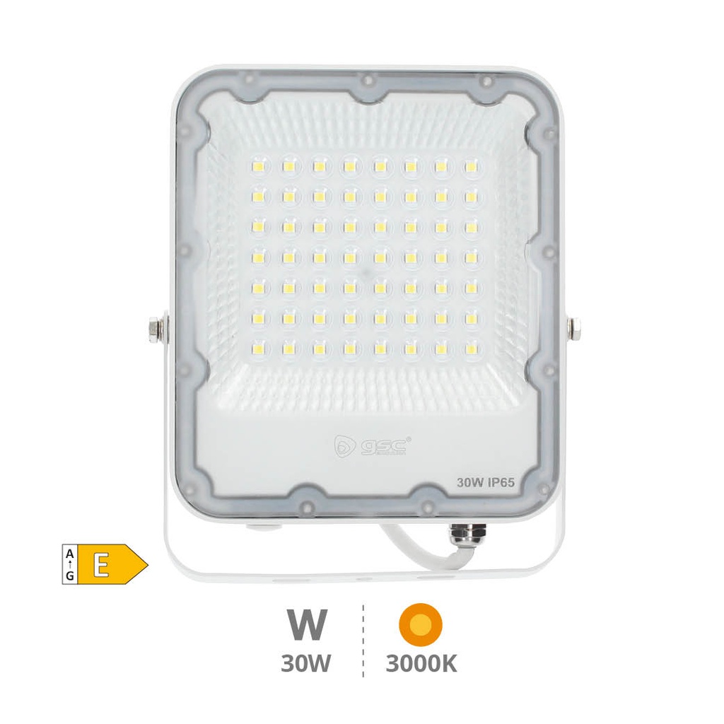 Projetor de alumínio LED 30W 3000K IP65 Branco