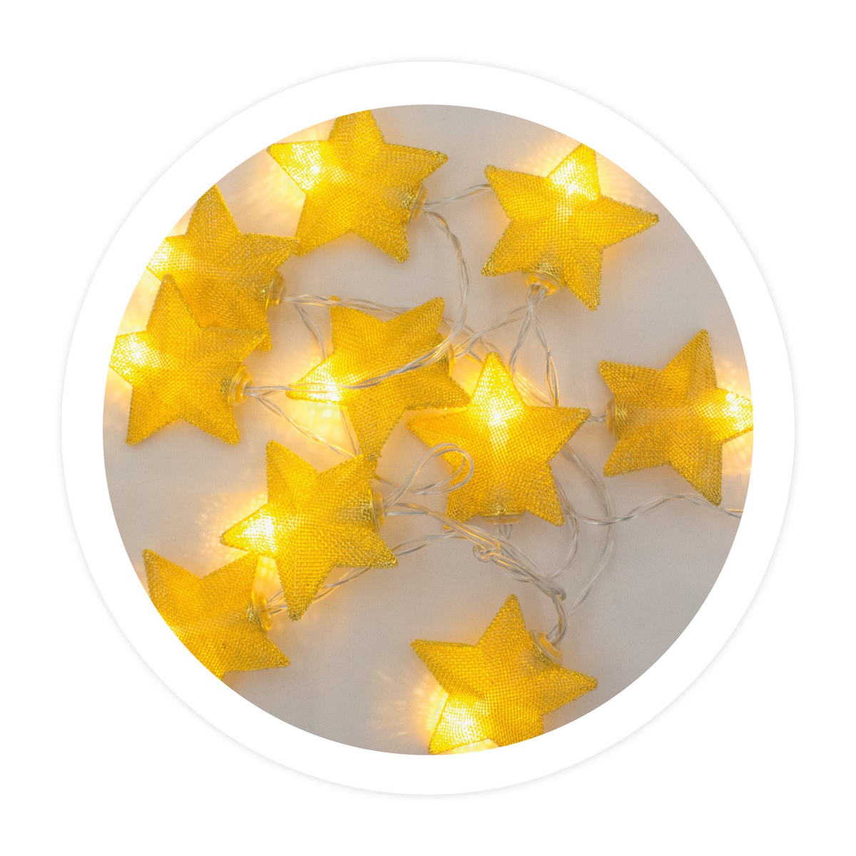 Estrelas LED douradas 1,35 m 2 x AA Luz quente