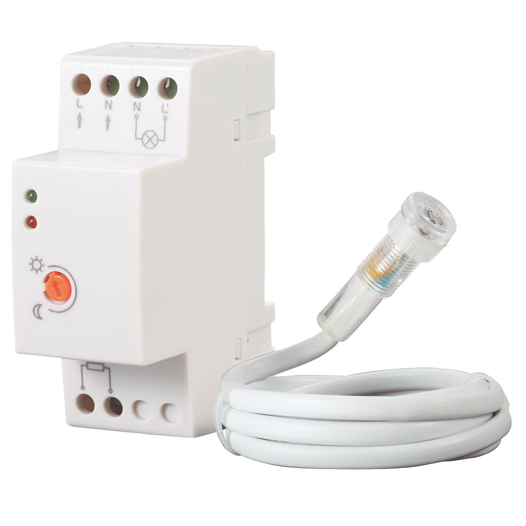 Detector con sensor crepuscular para montaje en carril DIN