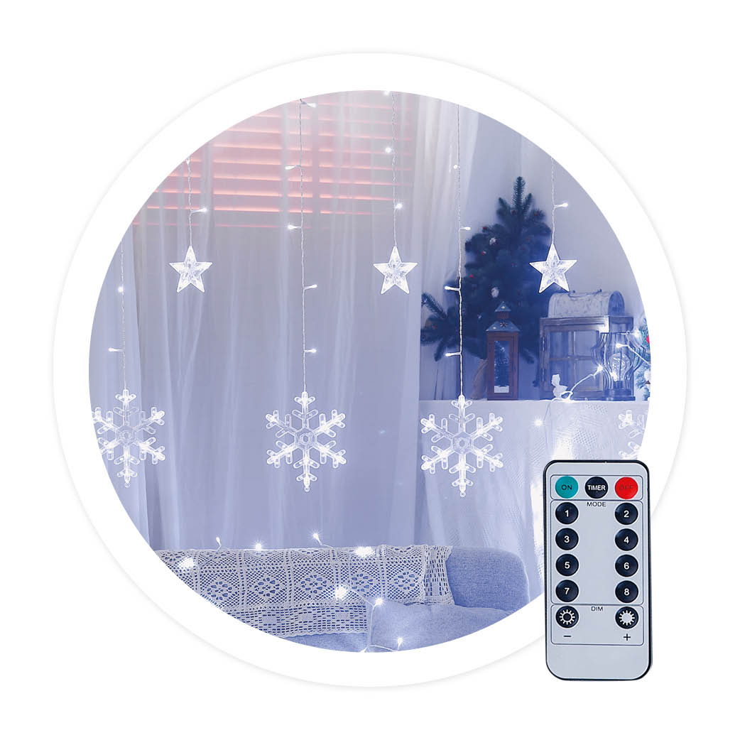 Rideau LED avec étoiles et flocons de neige 3,5 M 8 fonctions lumière froide IP44