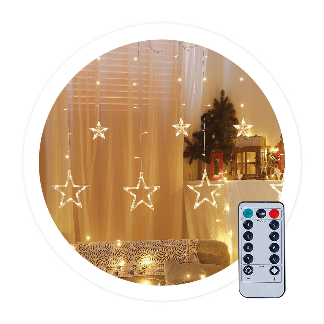 3,5M Stars LED curtain 8 functions Warm White IP44