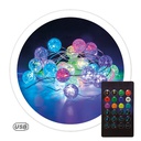 Grinalda de bolas LED 3 m com USB + comando 24 funções RGB IP44