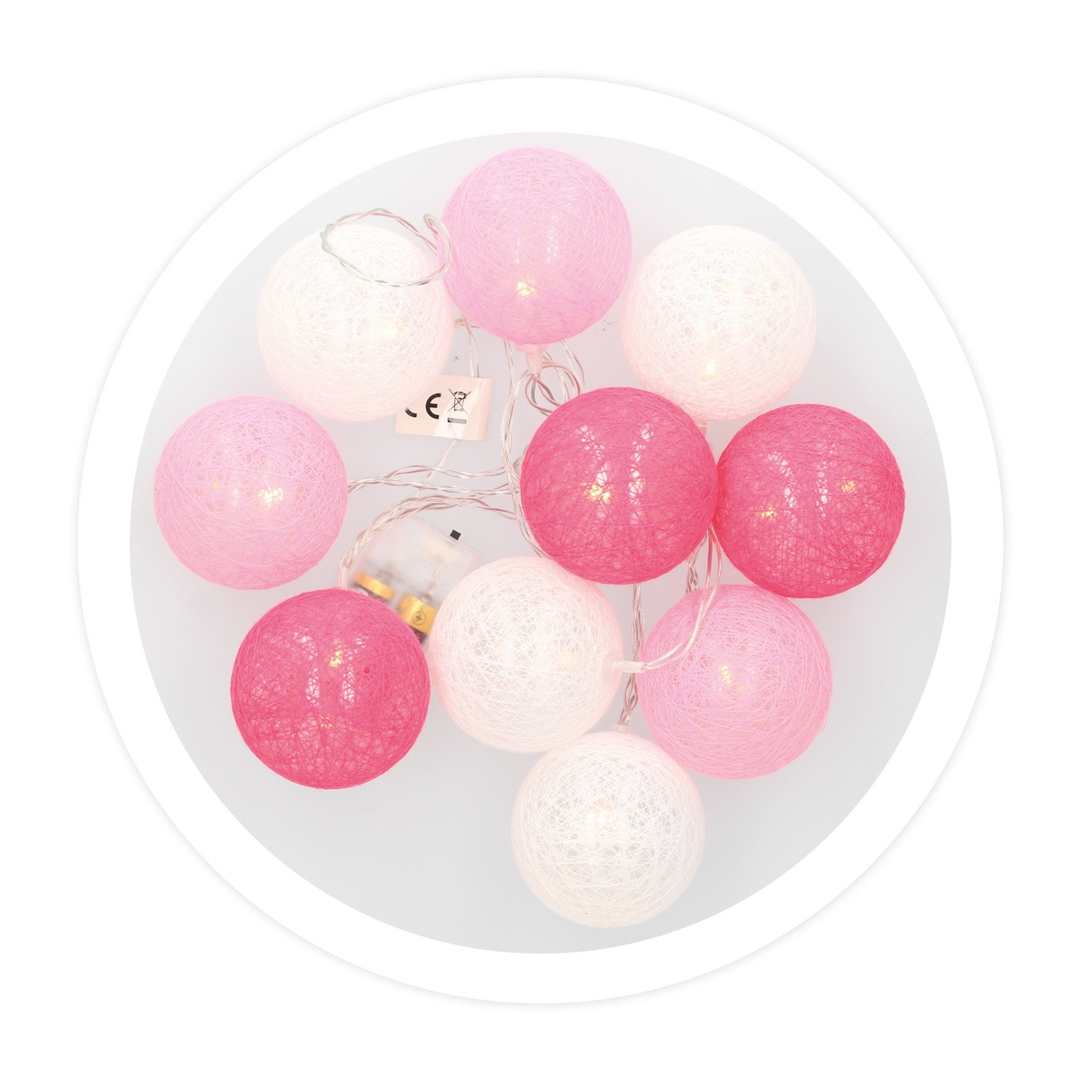 Grinalda LED de bolas cor-de-rosa de algodão 1,35 m Luz quente