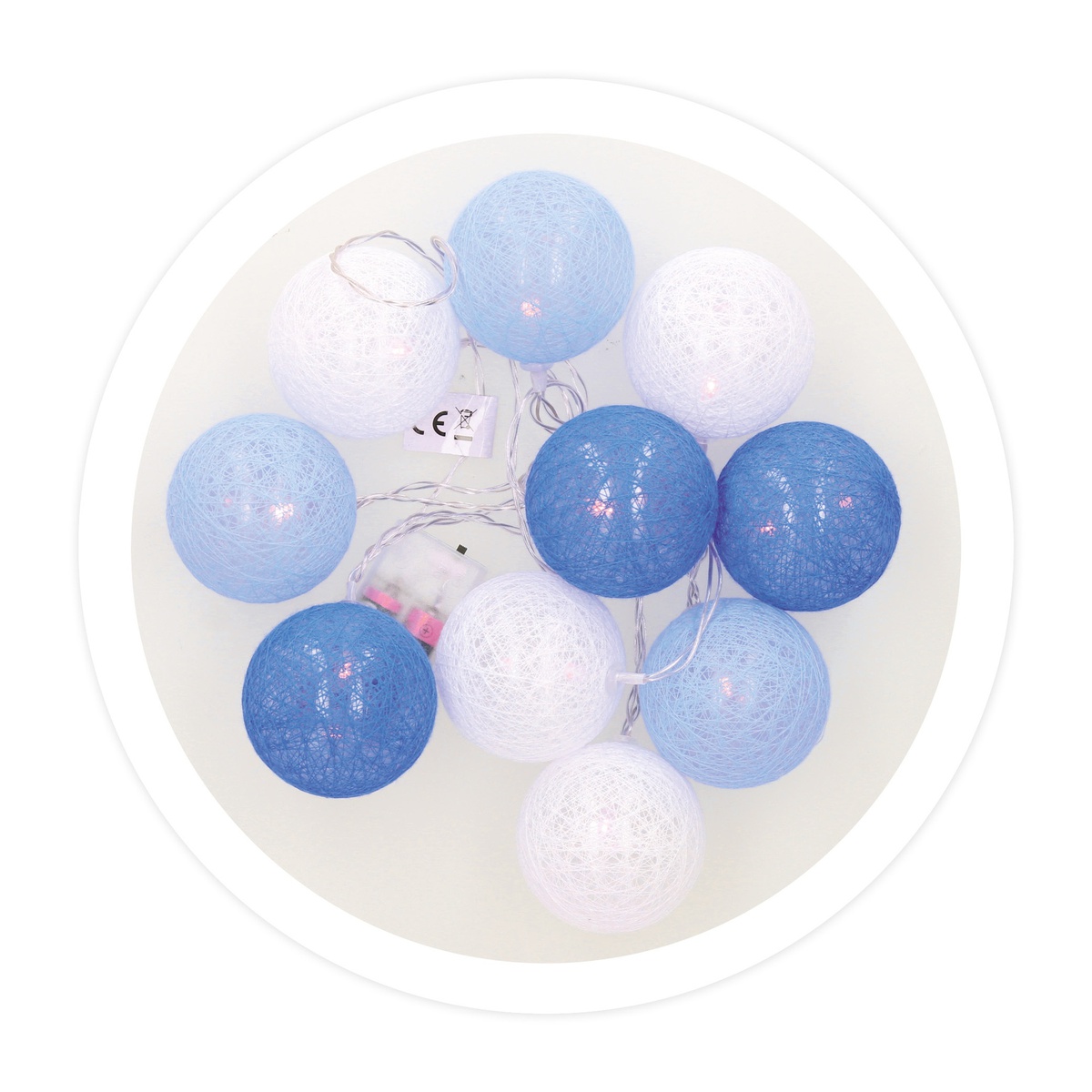 Grinalda LED de bolas azuis de algodão 1,35 m Luz quente
