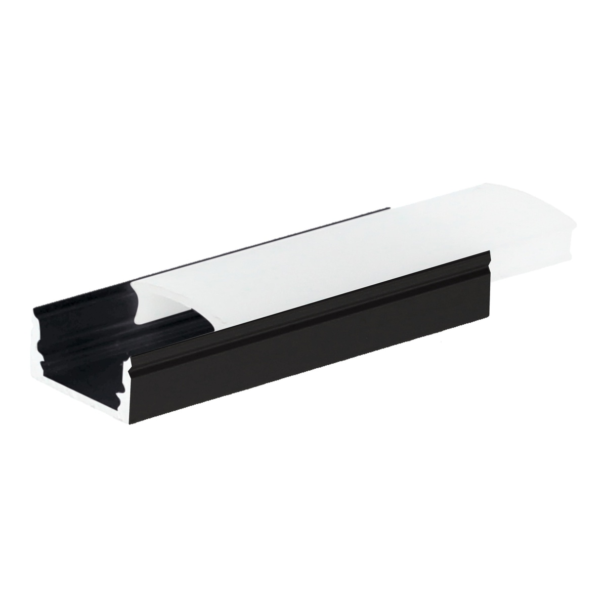 Perfil aluminio traslúcido superficie 2M para tiras LED hasta 12mm Negro